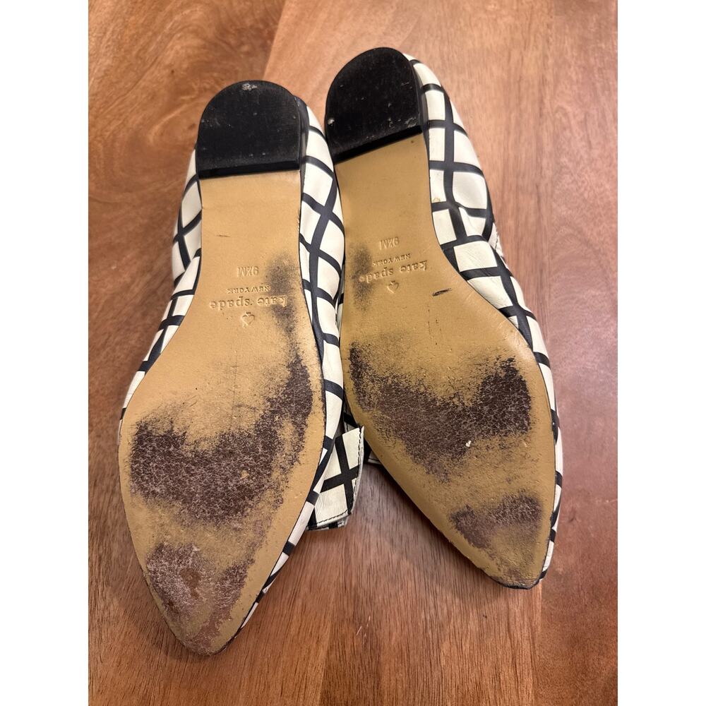 Kate Spade Suki Bow Pointed Toe Flats — Black & White Windowpane Plaid, Size 9.5 - Picture 5 of 7
